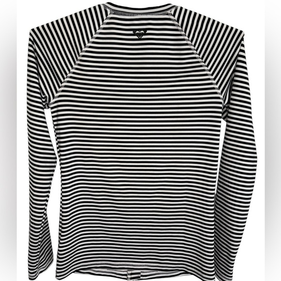 Roxy Black and White Striped Zip Long Sleeve Full Zip Swim Sun Shirt, Large - Picture 6 of 13
